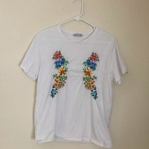 Zara embroidered floral T-shirt